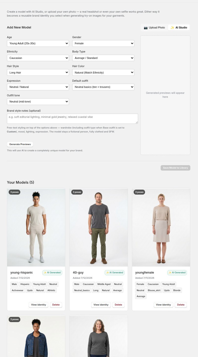 The AI Studio model builder beside a gallery of diverse saved models