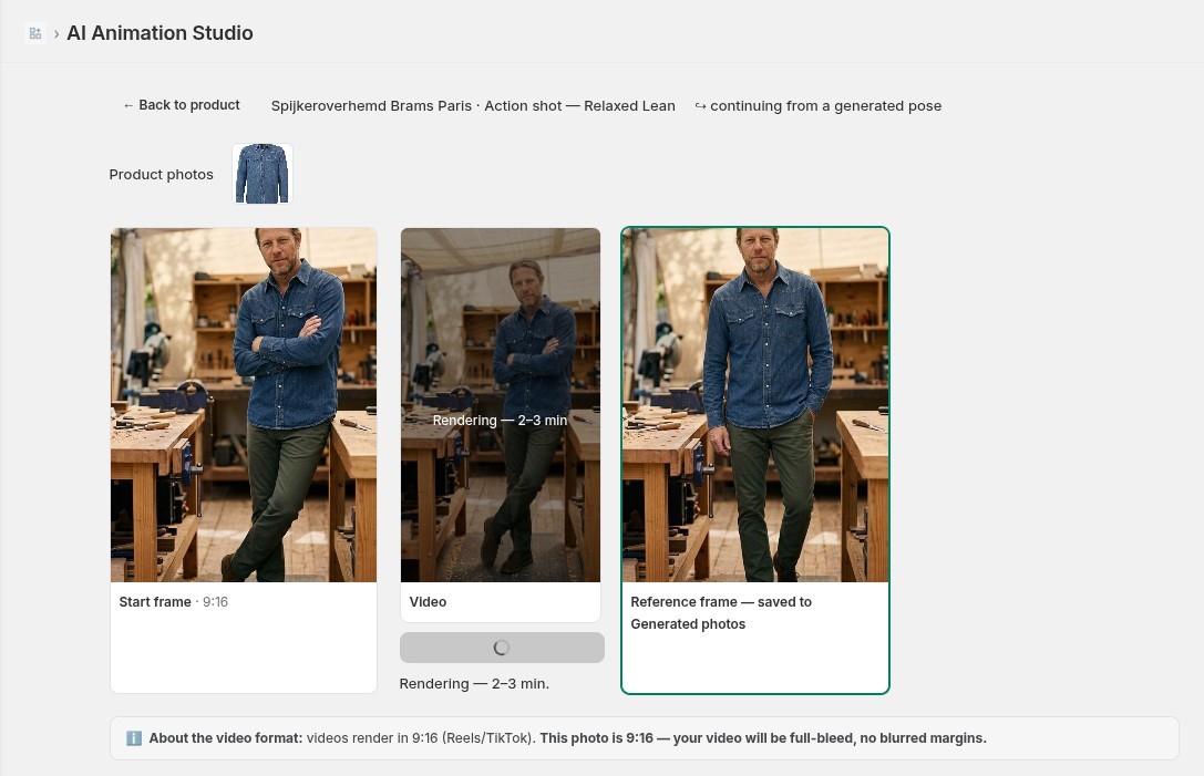 The video rendering between its start and reference frames