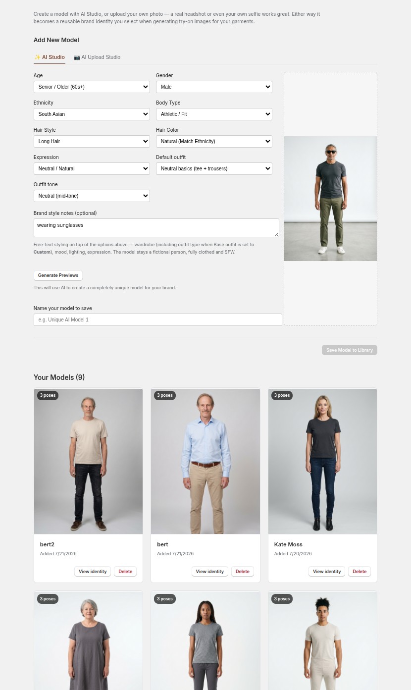 AI Studio — set the options and generate a model