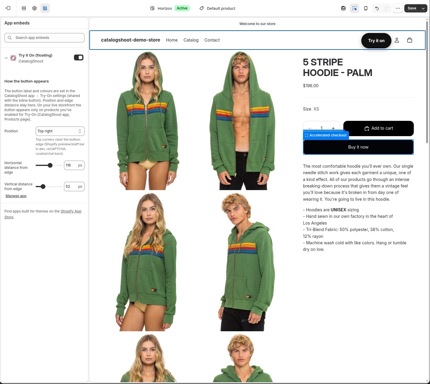 Adding the Try-On button in the Shopify theme editor
